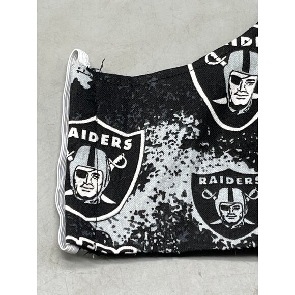 set of 2 handmade facemask elastic straps ears raiders black white 9" long new - Picture 3 of 6